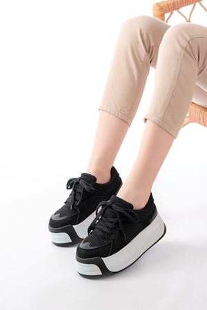 SP-190 Siyah Garni Bağcıklı Fileli Yüksek Taban Günlük Spor Ayakkabı 