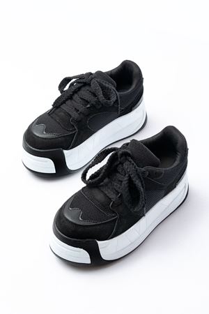 SP-190 Siyah Garni Bağcıklı Fileli Yüksek Taban Günlük Spor Ayakkabı 