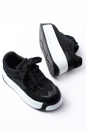 SP-190 Siyah Garni Bağcıklı Fileli Yüksek Taban Günlük Spor Ayakkabı 