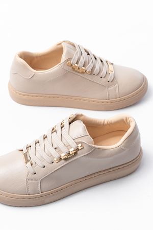 P-910 Bej Bağcıklı Taban Dikişli Günlük Kadın Spor
