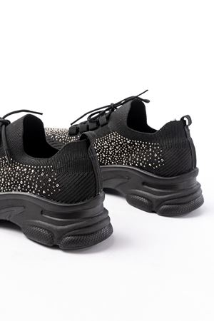 3002  Siyah Bağcıklı Fileli Taş Aksesuarlı Günlük Spor Ayakkabı 