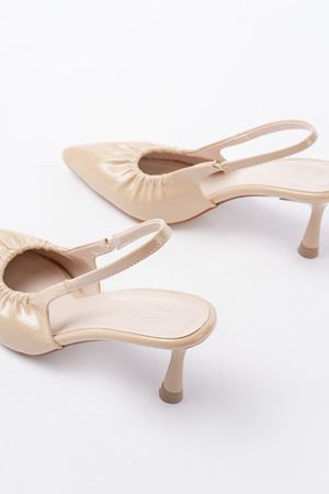 İNF-40451 Bej Kırışık Rugan Günlük Arkası Açık Topuklu Bayan Ayakkabı