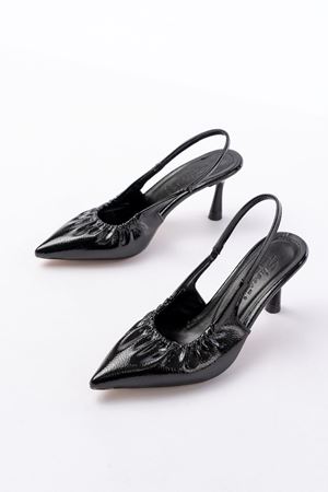 İNF-40451 Siyah Kırışık Rugan Günlük Arkası Açık Topuklu Bayan Ayakkabı