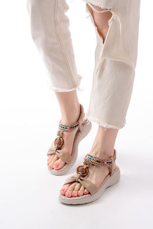 DM-608 Beige Stone Elastic Back Elastic Casual Women's Sandals