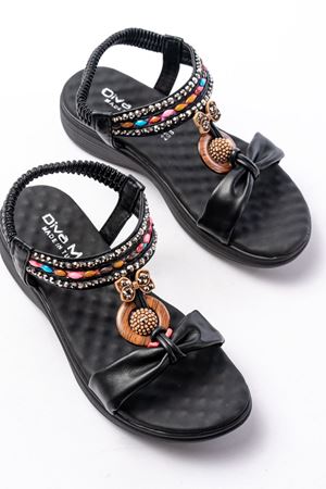 DM-608 Siyah Taşlı Arka Lastikli Günlük Kadın Sandalet