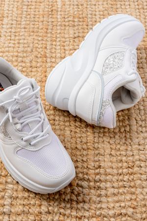 F-185 Beyaz Günlük Bağcıklı Taş Aksesuarlı Yazlık Spor Ayakkabı 