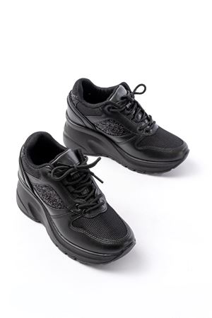 F-185 Siyah Günlük Bağcıklı Taş Aksesuarlı Yazlık Spor Ayakkabı
