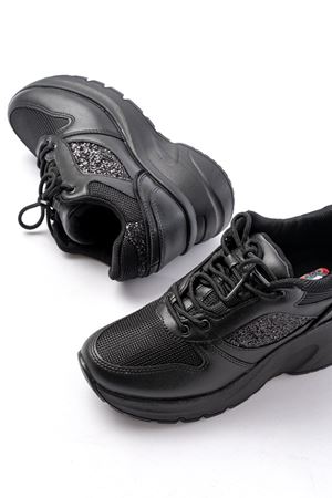 F-185 Siyah Günlük Bağcıklı Taş Aksesuarlı Yazlık Spor Ayakkabı