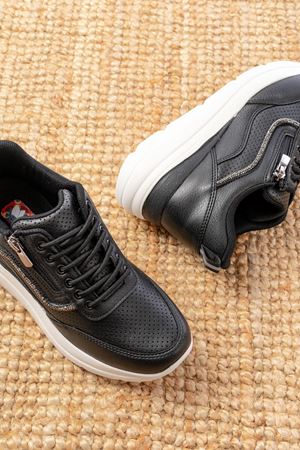 F-207 Siyah Bağcıklı Fermuarlı Taş Aksesuarlı Mevsimlik Spor Ayakkabı 