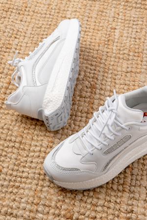 F-307 Beyaz Bağcıklı Saten Taş Aksesuarlı Günlük Spor Ayakkabı 