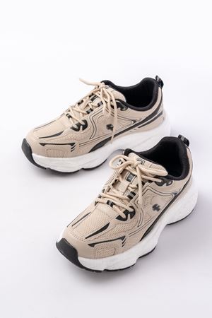 F-329 Bej Günlük Bağcıklı Siyah Desenli Yazlık Spor Ayakkabı 