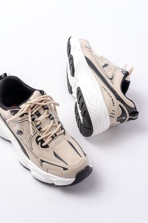 F-329 Bej Günlük Bağcıklı Siyah Desenli Yazlık Spor Ayakkabı 