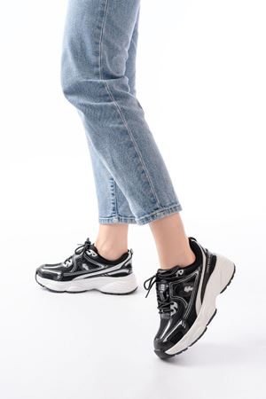 F-329 Siyah Günlük Bağcıklı Beyaz Tabanlı Yazlık Spor Ayakkabı  