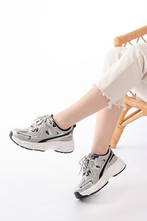 F-329 Gri Günlük Bağcıklı Beyaz Tabanlı Yazlık Spor Ayakkabı 