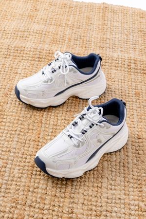 F-329 Beyaz Günlük Bağcıklı Lacivert Desenli Yazlık Spor Ayakkabı  