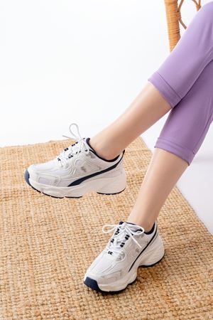 F-329 Beyaz Günlük Bağcıklı Lacivert Desenli Yazlık Spor Ayakkabı  