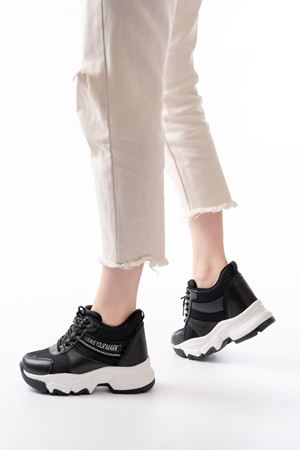 F-209 Siyah Bağcıklı Fileli Taş Aksesuarlı Günlük Spor Ayakkabı 