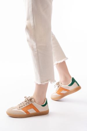 M-5007 Bej Garni  Bağcıklı Termo Taban Günlük Kadın Spor 