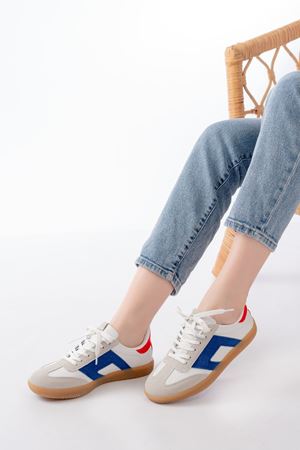 M-5007 Beyaz Garni  Bağcıklı Termo Taban Günlük Kadın Spor 