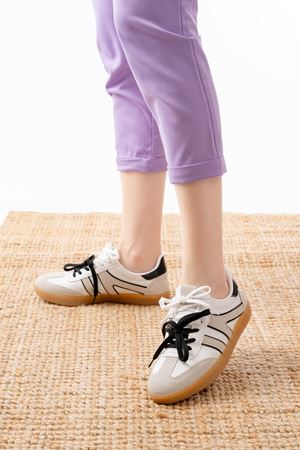 M-6005 Beyaz Garni  Bağcıklı Termo Taban Günlük Kadın Spor 