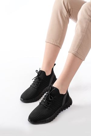 DM-501 Siyah Bağcıklı Faylon Taban Günlük Spor Ayakkabı 