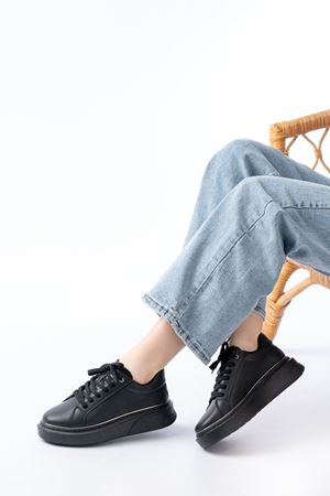 RS-2435 Siyah Platin Bağcıklı Dikişli Günlük Spor Ayakkabı 