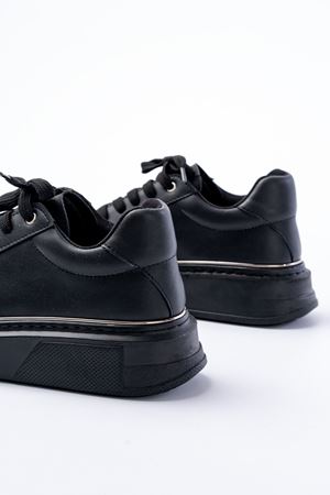 RS-2435 Siyah Platin Bağcıklı Dikişli Günlük Spor Ayakkabı 