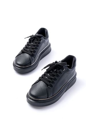 RS-2435 Siyah Platin Bağcıklı Dikişli Günlük Spor Ayakkabı 