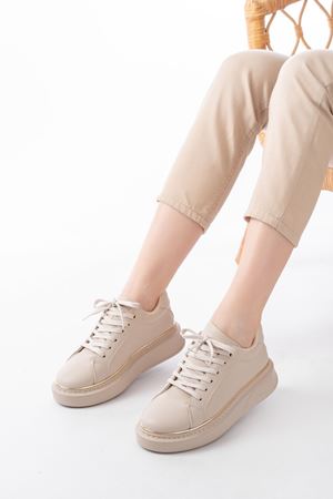 RS-2435 Bej Roze Bağcıklı Dikişli Günlük Spor Ayakkabı 