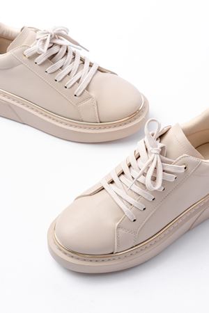 RS-2435 Bej Roze Bağcıklı Dikişli Günlük Spor Ayakkabı 