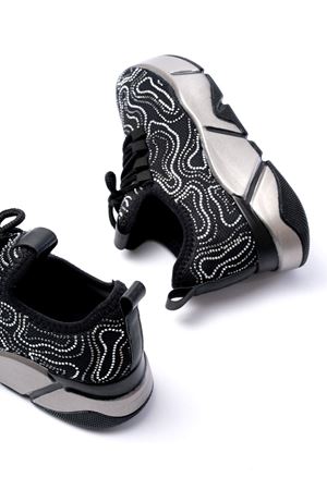 RS-402 Siyah Bağcıklı Fileli Taşlı Platin Taban Günlük Kadın Spor