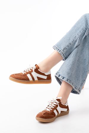 M-1004 Taba Süet Bağcıklı Termo Taban Günlük Kadın Spor 