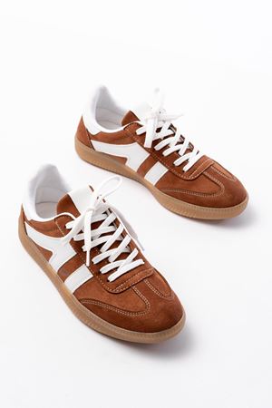 M-1004 Taba Süet Bağcıklı Termo Taban Günlük Kadın Spor 