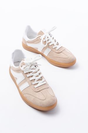 M-1004 Bej Süet Bağcıklı Termo Taban Günlük Kadın Spor