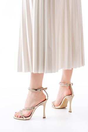 A-20 Gold Taşlı Vivet Platformlu Topuklu Kadın Ayakkabı