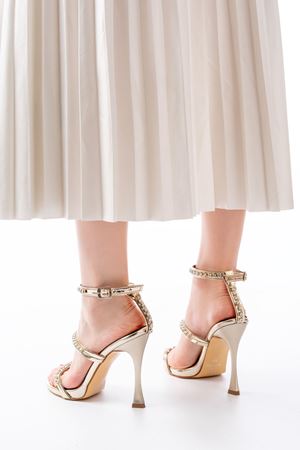 A-40 Gold Taşlı Platformlu Topuklu Kadın Ayakkabı