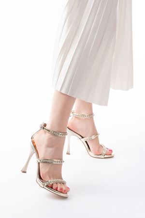 A-40 Gold Taşlı Platformlu Topuklu Kadın Ayakkabı