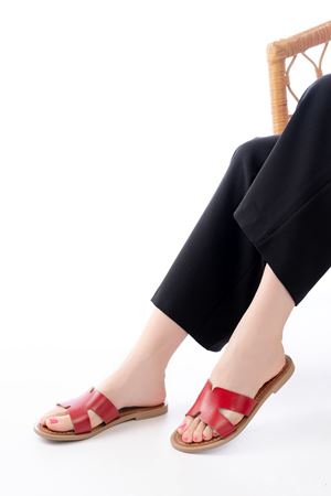 169-6100 Kırmızı Ortopedik Hakiki Deri Kadın Terlik 