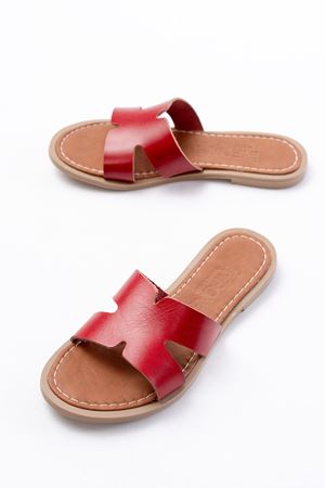 169-6100 Kırmızı Ortopedik Hakiki Deri Kadın Terlik 