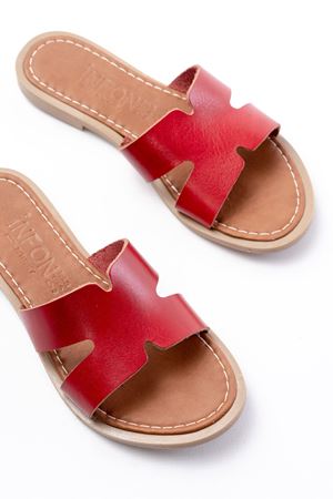 169-6100 Kırmızı Ortopedik Hakiki Deri Kadın Terlik 