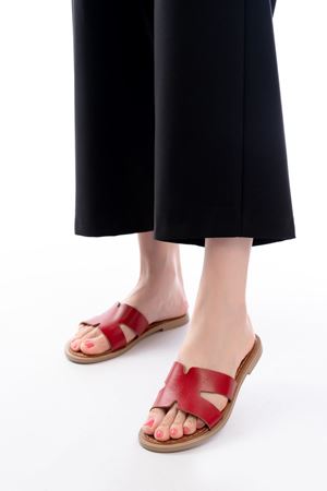 169-6100 Kırmızı Ortopedik Hakiki Deri Kadın Terlik 