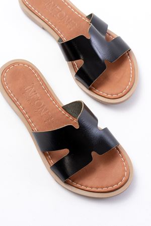 169-6100 Siyah Ortopedik Hakiki Deri Kadın Terlik 