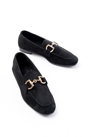 303 Siyah Süet Toka Aksesuarlı Günlük Kadın Babet