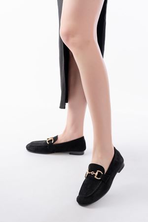 303 Siyah Süet Toka Aksesuarlı Günlük Kadın Babet