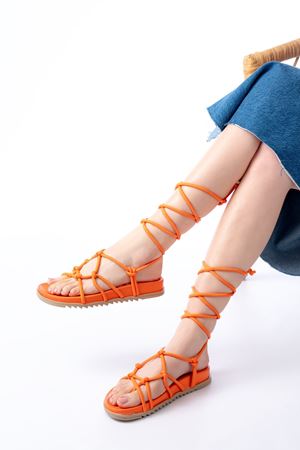 1001-1001 Orange Ankle Lace-Up Women's Sandals