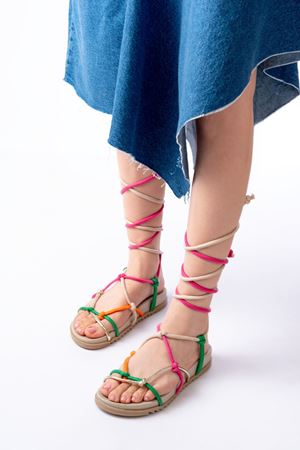 1001-1001 Multi Bilekten Bağcıklı Kadın Sandalet