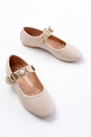 İNF-6363 Bej Baret Tokalı Günlük Bayan Ayakkabı 