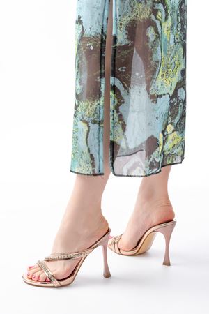  A-60 Kadın Rose Taşlı Platformlu Topuklu Terlik  