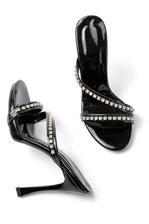  A-60 Kadın Siyah Gümüş Taşlı Platformlu Topuklu Terlik 