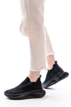 DM-707  Siyah Fileli Faillant Taban Taş Aksesuarlı Günlük Spor Ayakkabı 